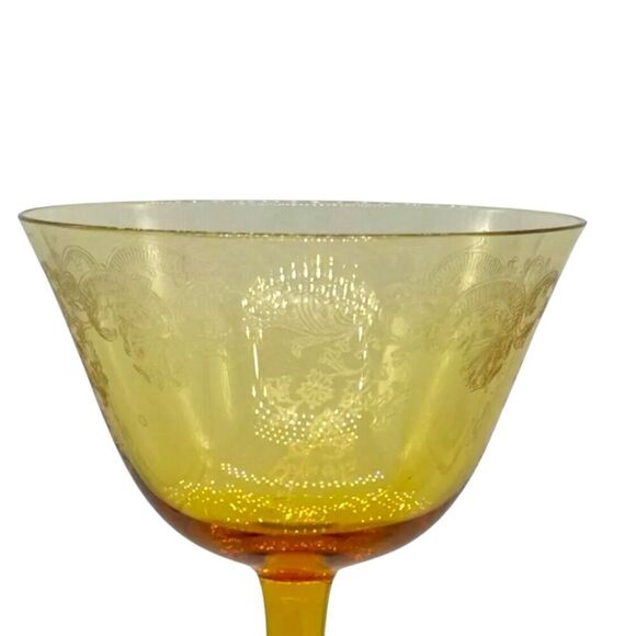 Depression Glass Amber Cordial Glass Dessert Bowl Delicate Etching - Picture 4 of 7